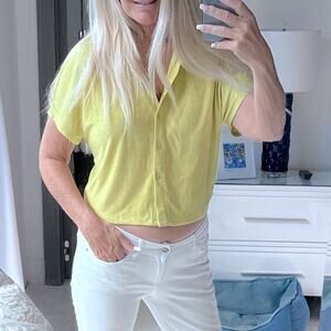 NWT $78 ANDIE terry cloth cotton cropped button up top L honeysuckle